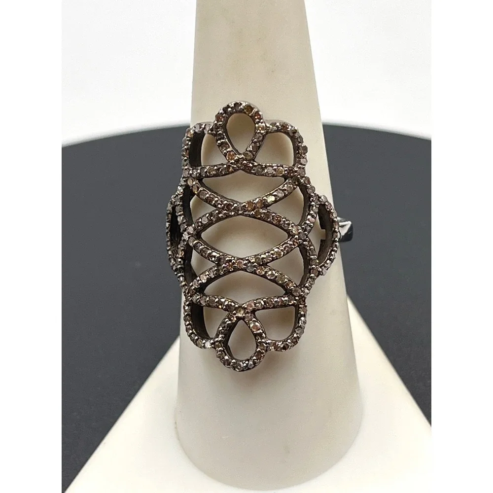 Designer Pave Chocolate Diamond 925 Sterling Silver Sophisticated‎ Ring Sz 8.5
